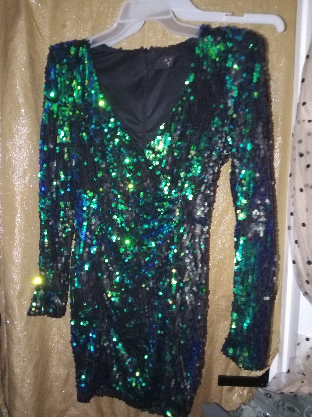 Sequin V-Neck Long Sleeve Mini Party Dress